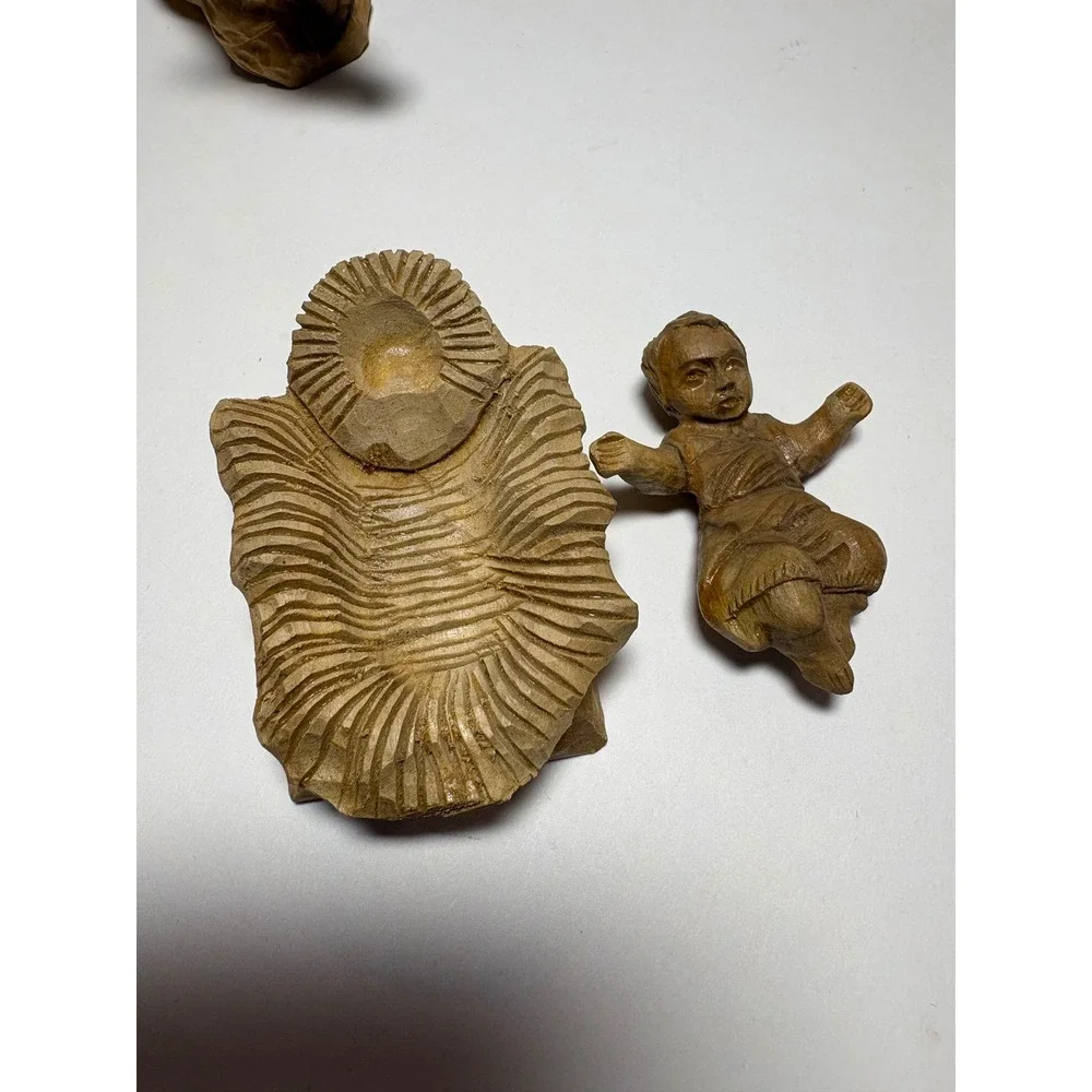 Vintage Hand Carved Olive Wood Nativity 10 Piece Set Christmas Creche Figures